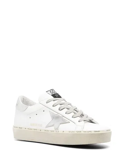 Shop Golden Goose Hi Star Sneakers In White/silver