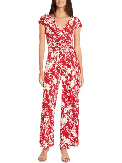 Shop Maggy London Womens Printed Matte Jersey Jumpsuit In Red