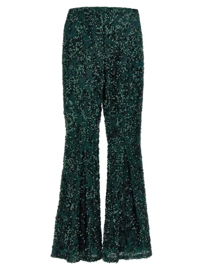 Le Twins Dark Green Flared Leg Pants In Green