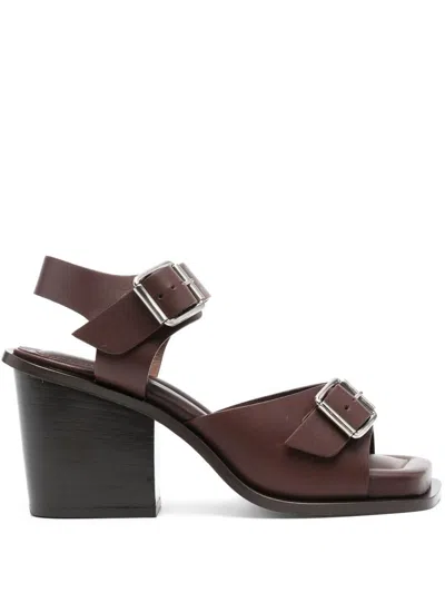 Shop Lemaire Square Heeled Sandals With Straps 80 Shoes In Brown