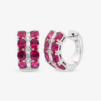 Shop Ina Mar 14k Gold 0.40ct. Twd. Diamond And 3.4ct. Tw Ruby Huggie Earrings Imkgk44 In Red