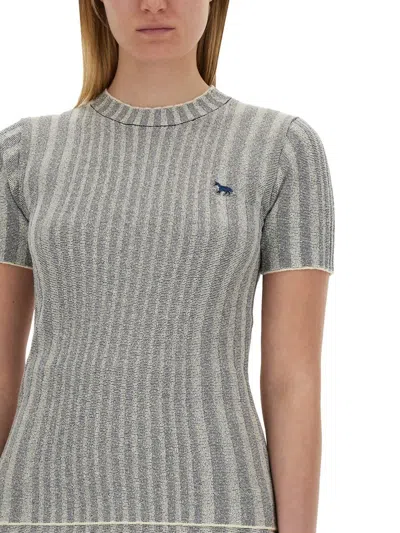 Shop Maison Kitsuné Knitted T-shirt In Grey