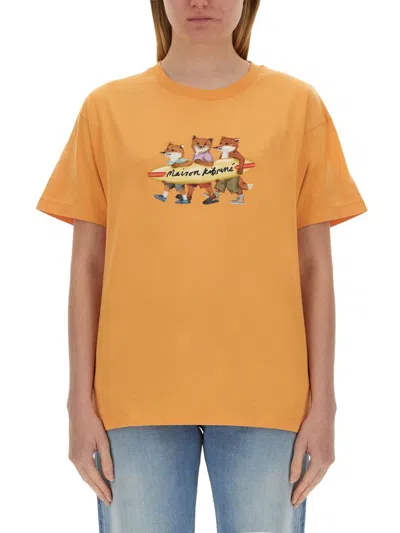 Shop Maison Kitsuné T-shirt With Print In Orange