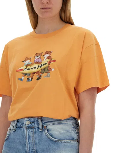 Shop Maison Kitsuné T-shirt With Print In Orange
