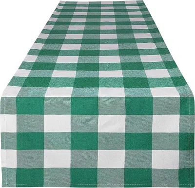 Shop Zulay Kitchen Extra Long Thick Poly Cotton Buffalo Plaid Table Runners In Green