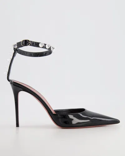 Shop Amina Muaddi Patent Pumps With Crystal Ankle-strap Details In Black