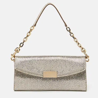 Shop Jimmy Choo Glitter Riane Clutch Bag In Silver