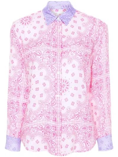 Shop Mc2 Saint Barth Bandana Print Linen Shirt In Pink