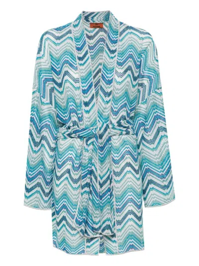 Shop Missoni Zigzag Pattern Short Cover-up In Blue