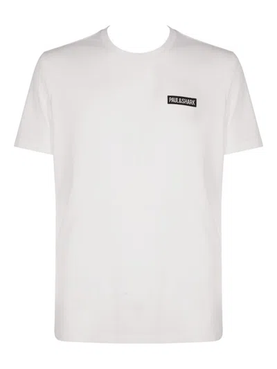 Paul & Shark Embroidered Logo Crew Neck T-shirt With Graphic Back Print In White