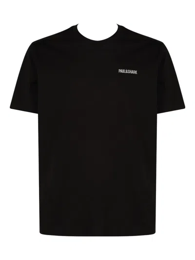 Paul & Shark Embroidered Logo Crew Neck T-shirt In Black