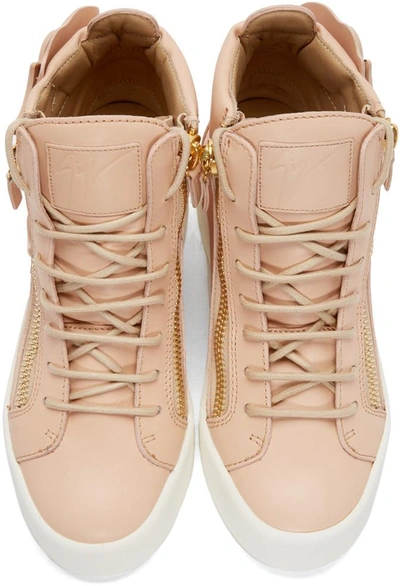 Shop Giuseppe Zanotti Pink Leather Wings London High-top Sneakers