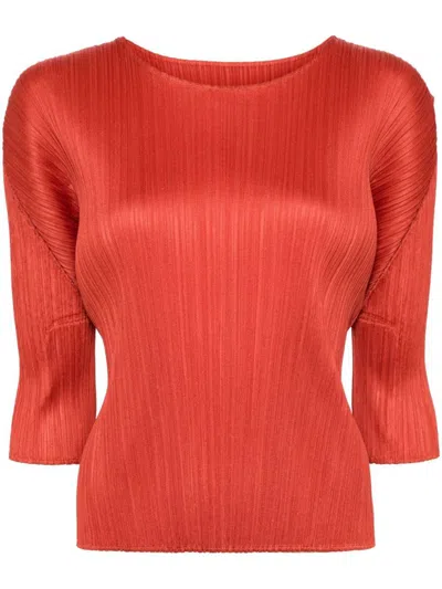 Shop Issey Miyake Pleats Please  Pleated Sweater In Red