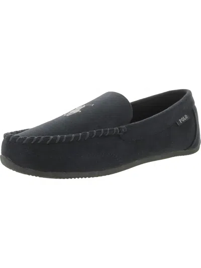 Shop Polo Ralph Lauren Mens Faux Suede Comfort Loafer Slippers In Black