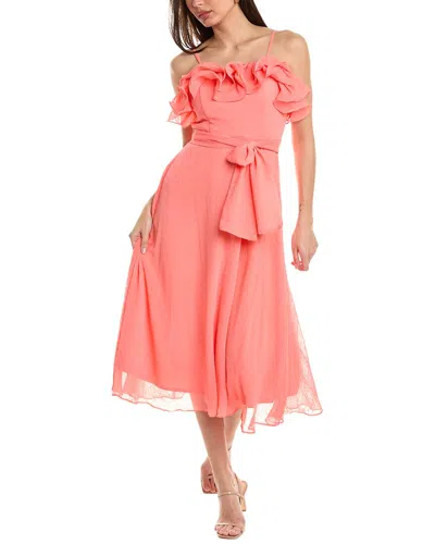 Shop Maison Tara Bubble Chiffon Midi Dress In Pink