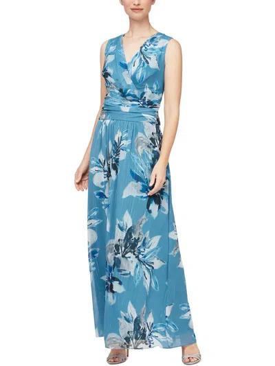 Shop Slny Petites Womens Metallic Chiffon Shift Dress In Blue