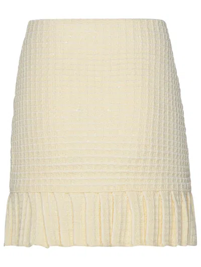 Shop Self-portrait Ivory Cotton Blend Skirt In Cream