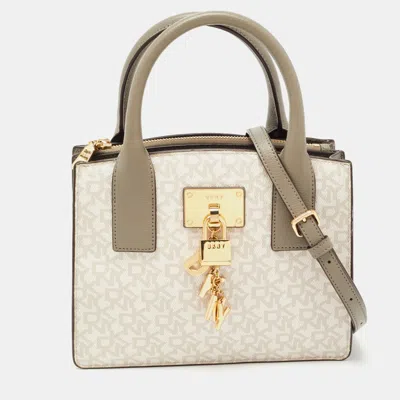 Shop Dkny /offsignature Coated Canvas And Leather Padlock Charm Satchel In White