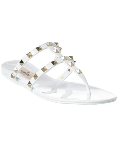 Shop Valentino Rockstud Caged Rubber Sandal In White