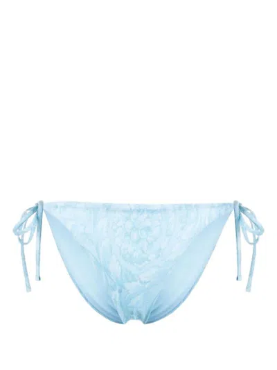 Shop Versace Barocco Print Bikini Bottoms In Clear Blue