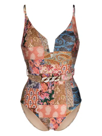 Shop Zimmermann Paisley Print One-piece Swimsuit In Multicolour