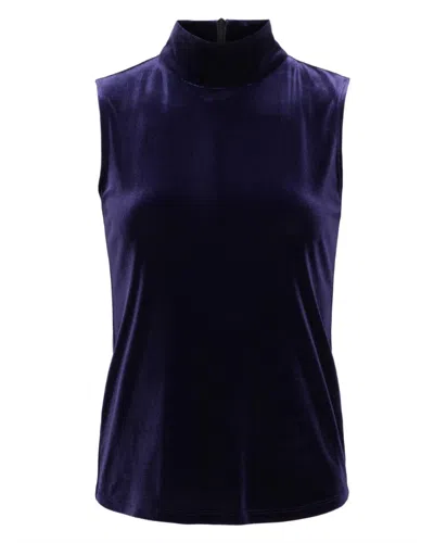 Shop L Agence Carlissa Velvet Sleeveless Turtleneck Top In Deep Midnight In Blue