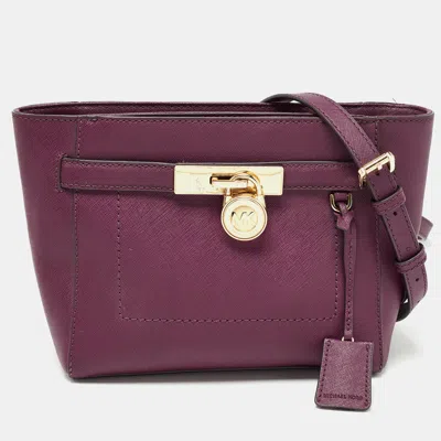 Shop Michael Michael Kors Leather Hamilton Crossbody Bag In Purple