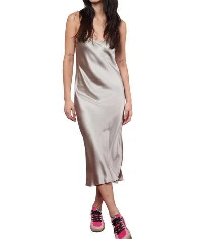 Shop Voz Midi Silk Slip Dress In Silvery Beige