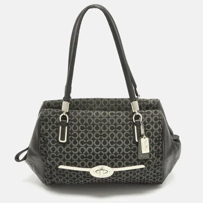 Shop Coach Op Art Fabric And Leather Madison Madeline Satchel In Black