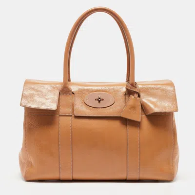 Shop Mulberry Patent Leather Bayswater Satchel In Brown