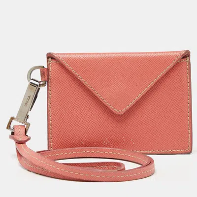 Shop Prada Saffiano Leather Badge Holder In Pink