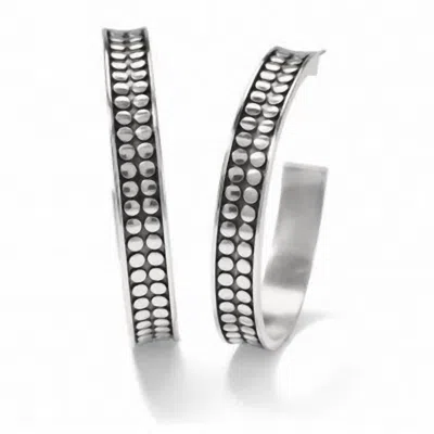 Shop Brighton Women's Pebble Dot Medium Hoop Earrings In Silver-black