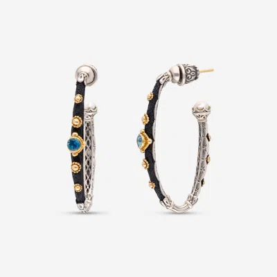 Shop Konstantino Nemesis Sterling Silver And 18k Yellow Gold, London Topaz And Pearl Earrings Skmk3124-317-cut In Black