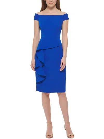 Shop Vince Camuto Womens Cascade Ruffle Polyester Sheath Dress In Blue