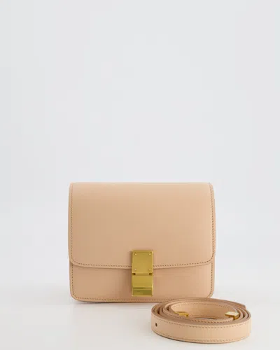 Shop Celine Céline Light Peach Leather Small Shoulder Box Bag With Gold Hardware In Beige