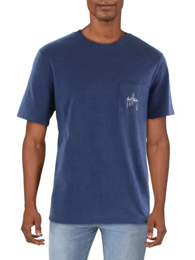 Shop Guy Harvey Mens Cotton Crewneck T-shirt In Blue