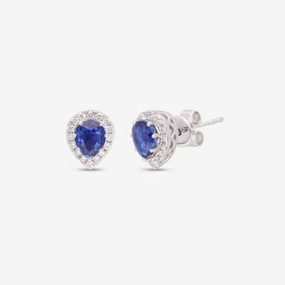 Shop Ina Mar 14k White Gold Pear Shaped Sapphire With Diamonds Halo Stud Earrings Er-077554-sapp In Blue