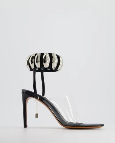 Shop Alaïa Alaia And Silver Tribale Embellished Leather And Pu Sandal Heels In Black
