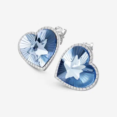 Shop Baccarat Sterling, Crystal Heart Earrings In Blue
