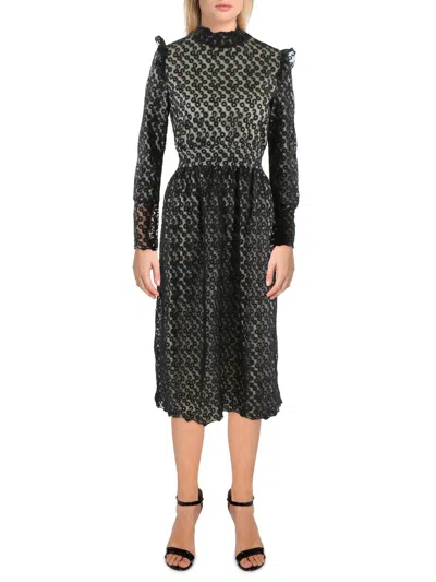 Shop N By Nancy Womens Lace Mock Fit & Flare Dress In Black