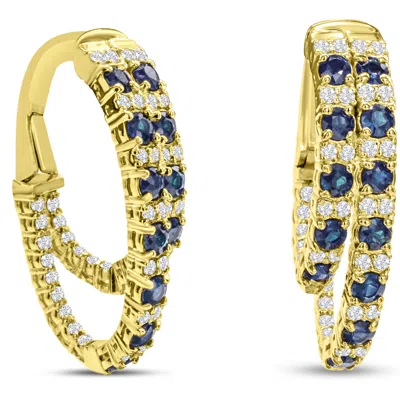 Shop Sselects 2 1/2 Carat Sapphire And Diamond Hoop Earrings In 14 Karat Yellow I-j, I1-i2 In Blue