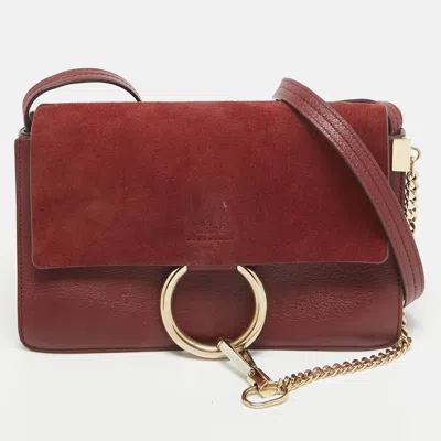 Shop Chloé Leather And Suede Small Faye Shoulder Bag In Red