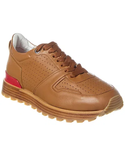 Shop Isaia Leather Sneaker In Brown