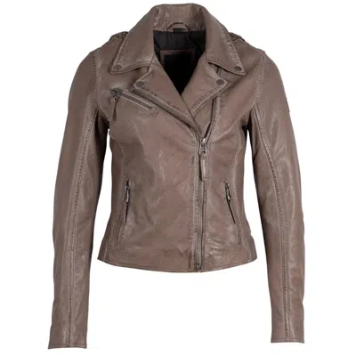 Shop Mauritius Christy Rf Leather Jacket In Taupe In Brown