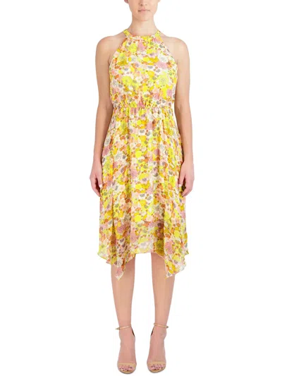 Shop Bcbgeneration Womens Sheer Floral Print Midi Dress In Yellow