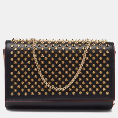 Shop Christian Louboutin Leather Paloma Spiked Chain Clutch In Brown