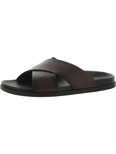Shop Alfani Whitter Mens Faux Leather Slip-on Slide Sandals In Black