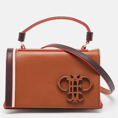 Shop Emilio Pucci Tricolor Leather Mini Pilot Top Handle Bag In Brown