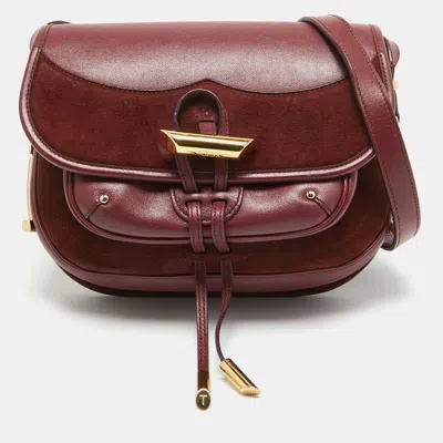 Shop Tod's Leather And Suede Toggle Flap Crossbody Bag In Red