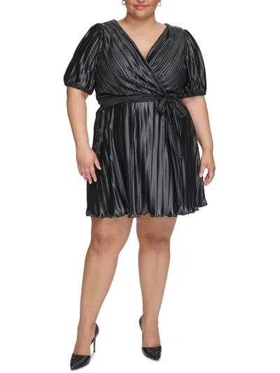 Shop Dkny Plus Womens Pleated Polyester Midi Dress In Black